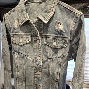Distressed Denim Jacket Medium